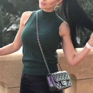 Green Sleeveless Ribbed Knit Top